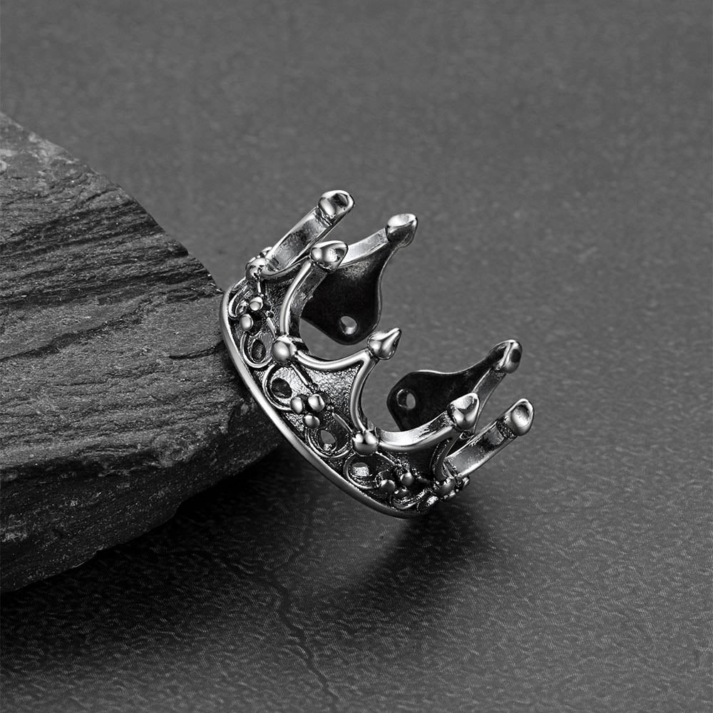 Stainless steel crown open ring close-up