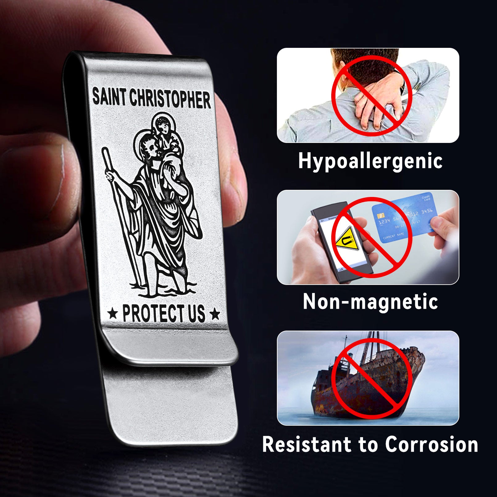 Saint Christopher money clip for men, faith based accessory