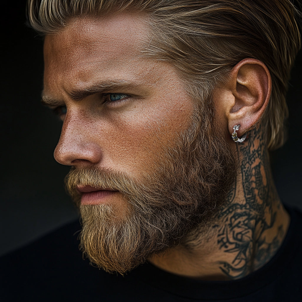 Vintage Round Circle Tang Grass Pattern Hoop Earrings For Men