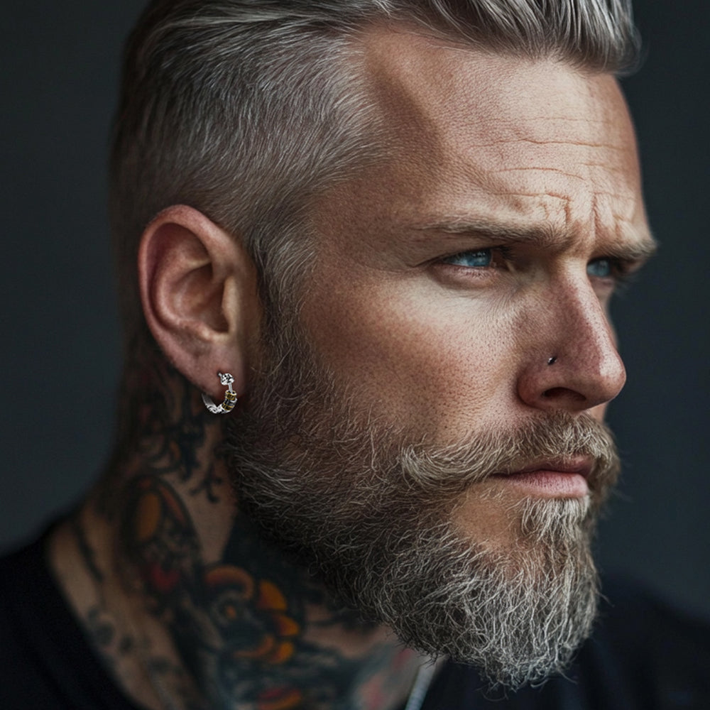 Vintage Round Circle Tang Grass Pattern Hoop Earrings For Men