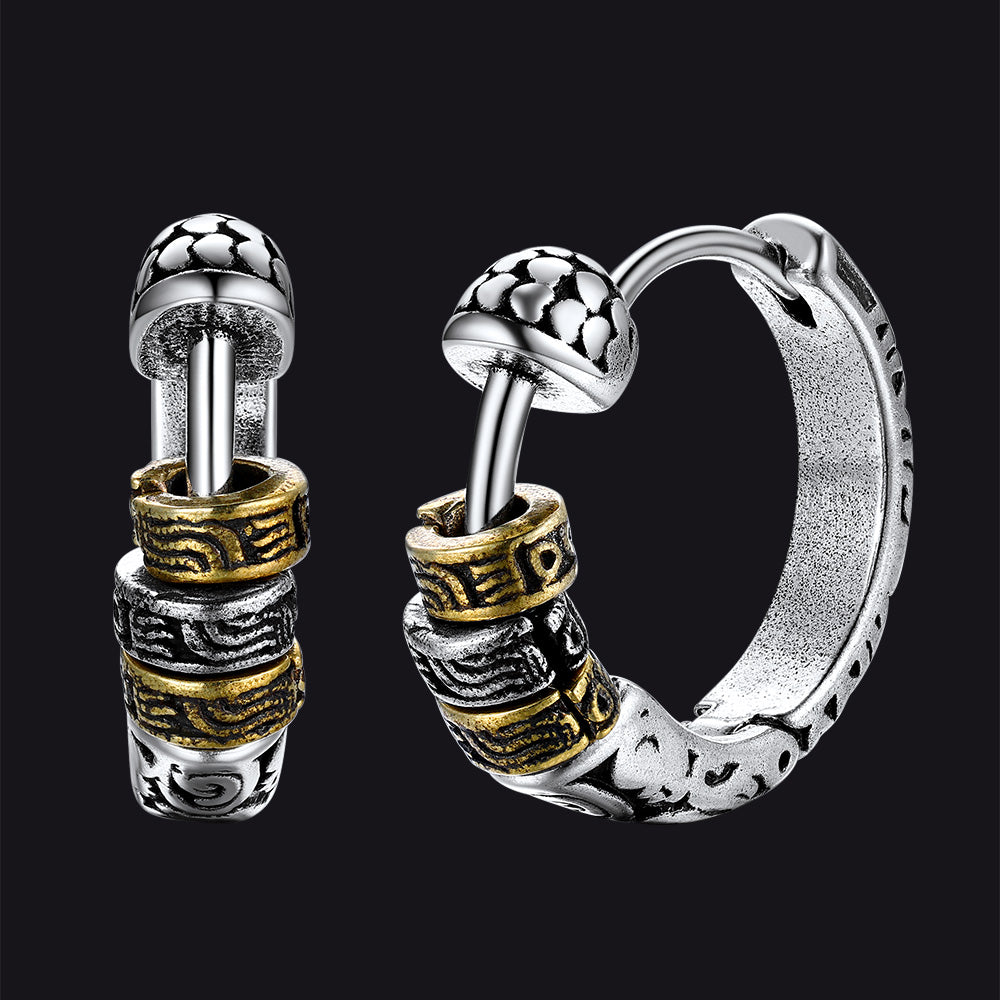 Vintage Round Circle Tang Grass Pattern Hoop Earrings For Men