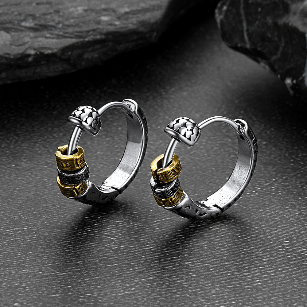 Vintage Round Circle Tang Grass Pattern Hoop Earrings For Men