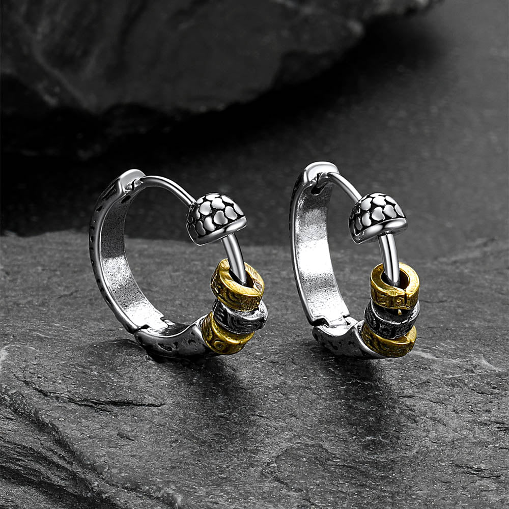 Vintage Round Circle Tang Grass Pattern Hoop Earrings For Men