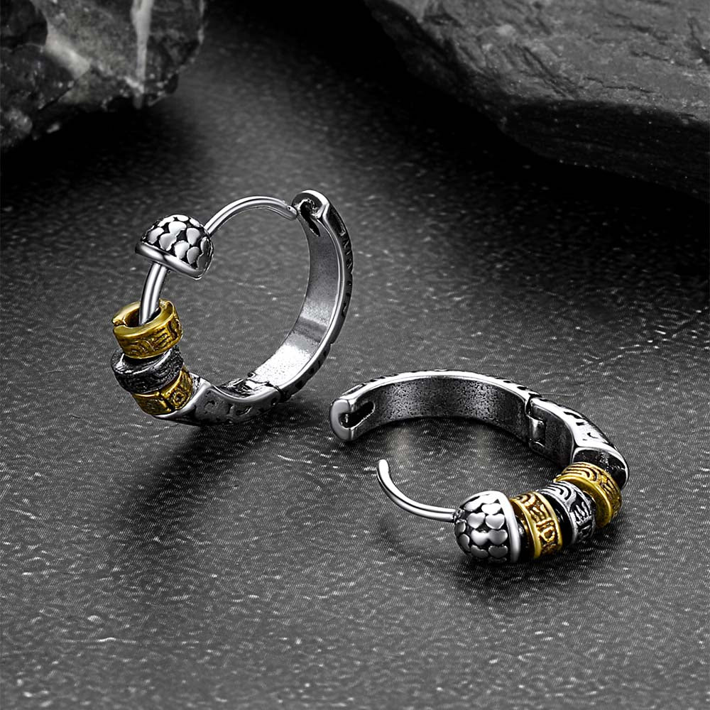 Vintage Round Circle Tang Grass Pattern Hoop Earrings For Men