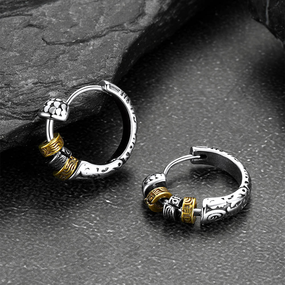 Vintage Round Circle Tang Grass Pattern Hoop Earrings For Men