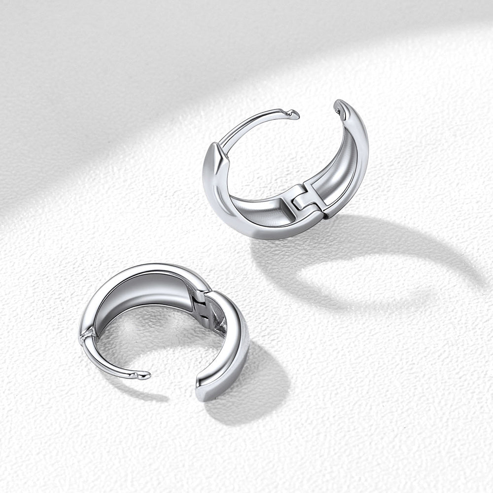 Simple Silver Thick Huggie Hoop Earrings for Men Women