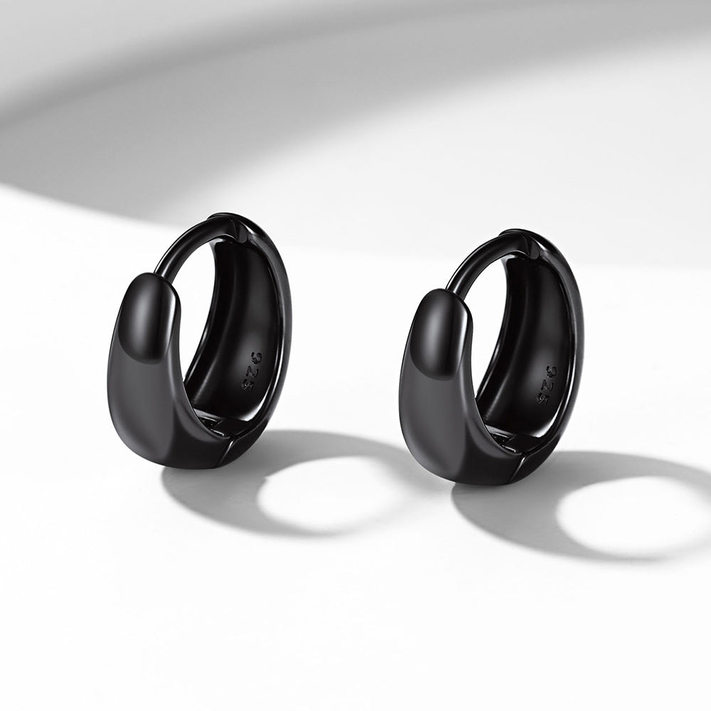 Simple Silver Thick Huggie Hoop Earrings for Men Women