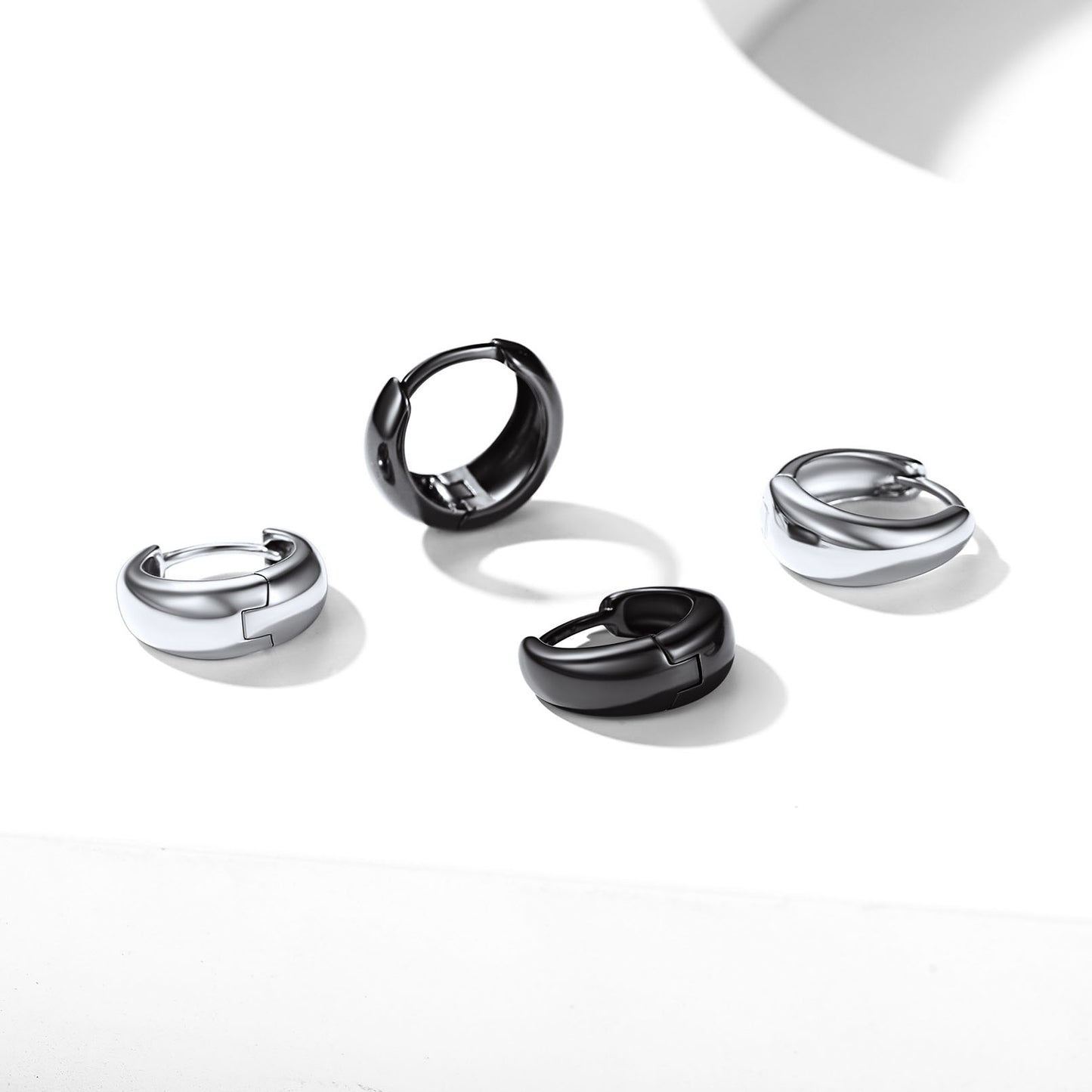 Simple Silver Thick Huggie Hoop Earrings for Men Women
