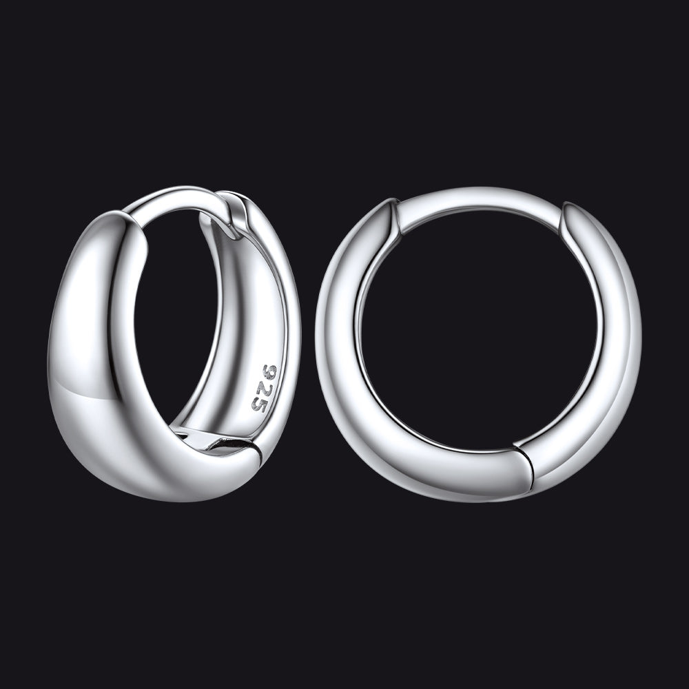 Simple Silver Thick Huggie Hoop Earrings for Women