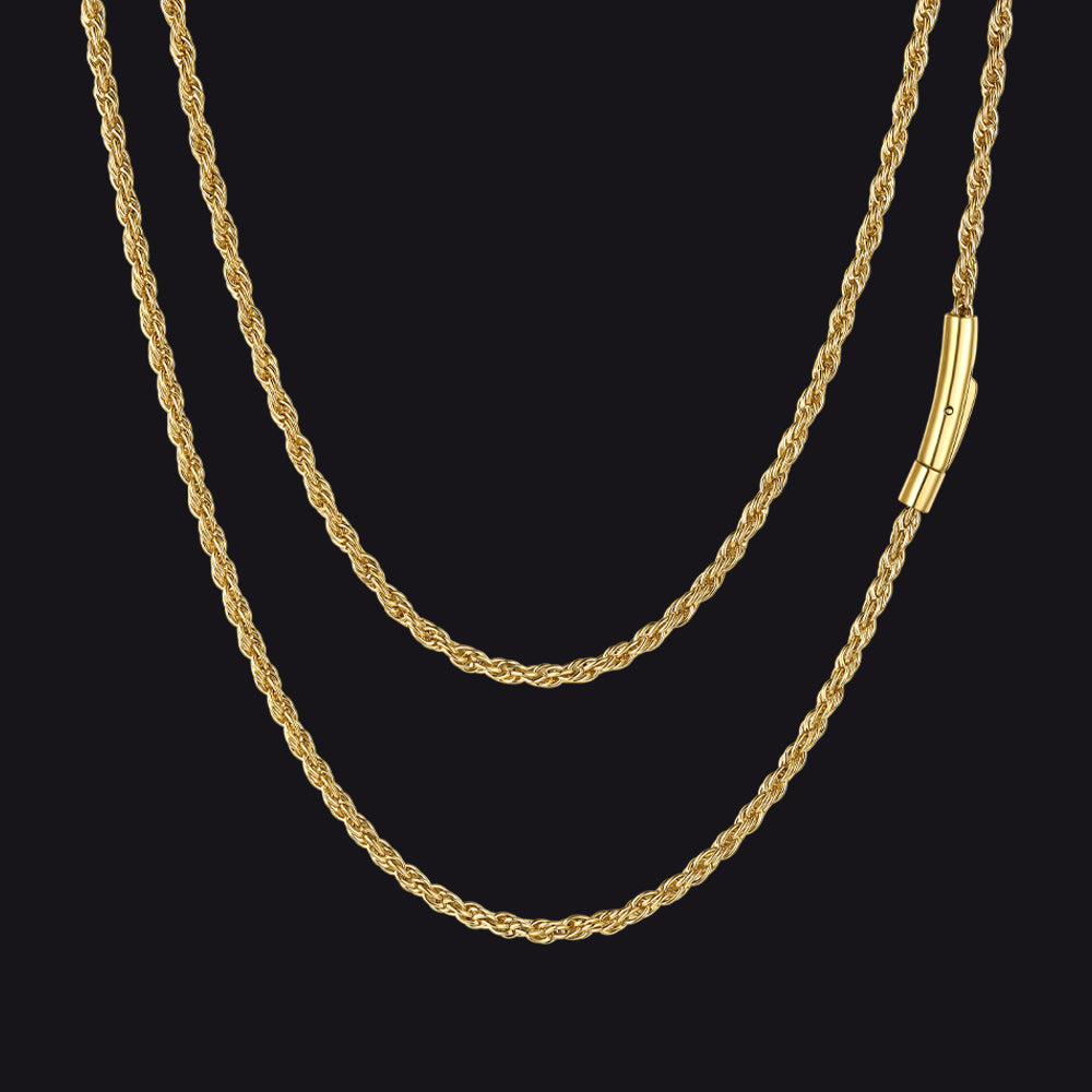 Thin Rope Chain Necklace for Men, 1.5 / 2 / 2.5 / 3MM Width
