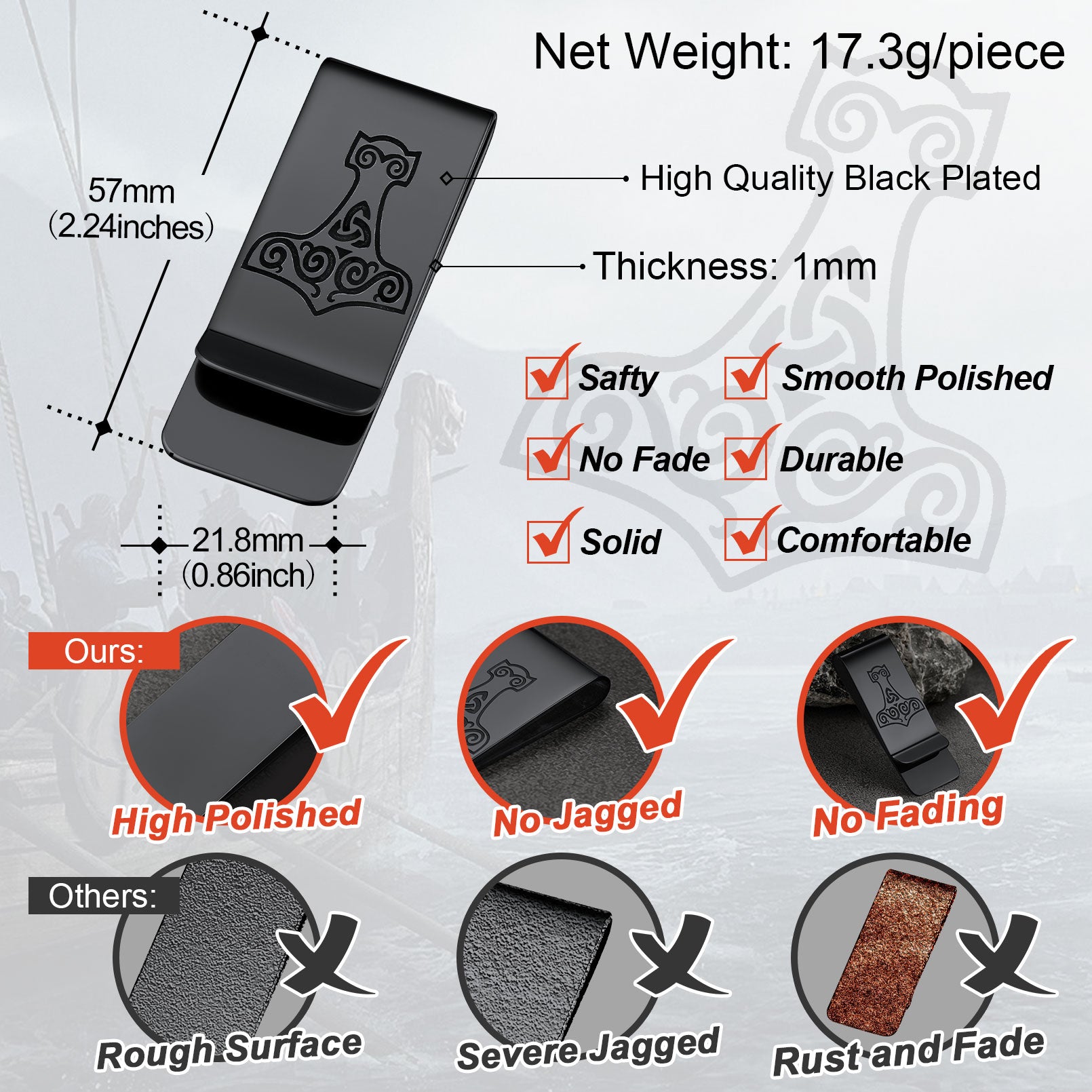 Viking Thor's Hammer Money Clip Classic Slim Wallets