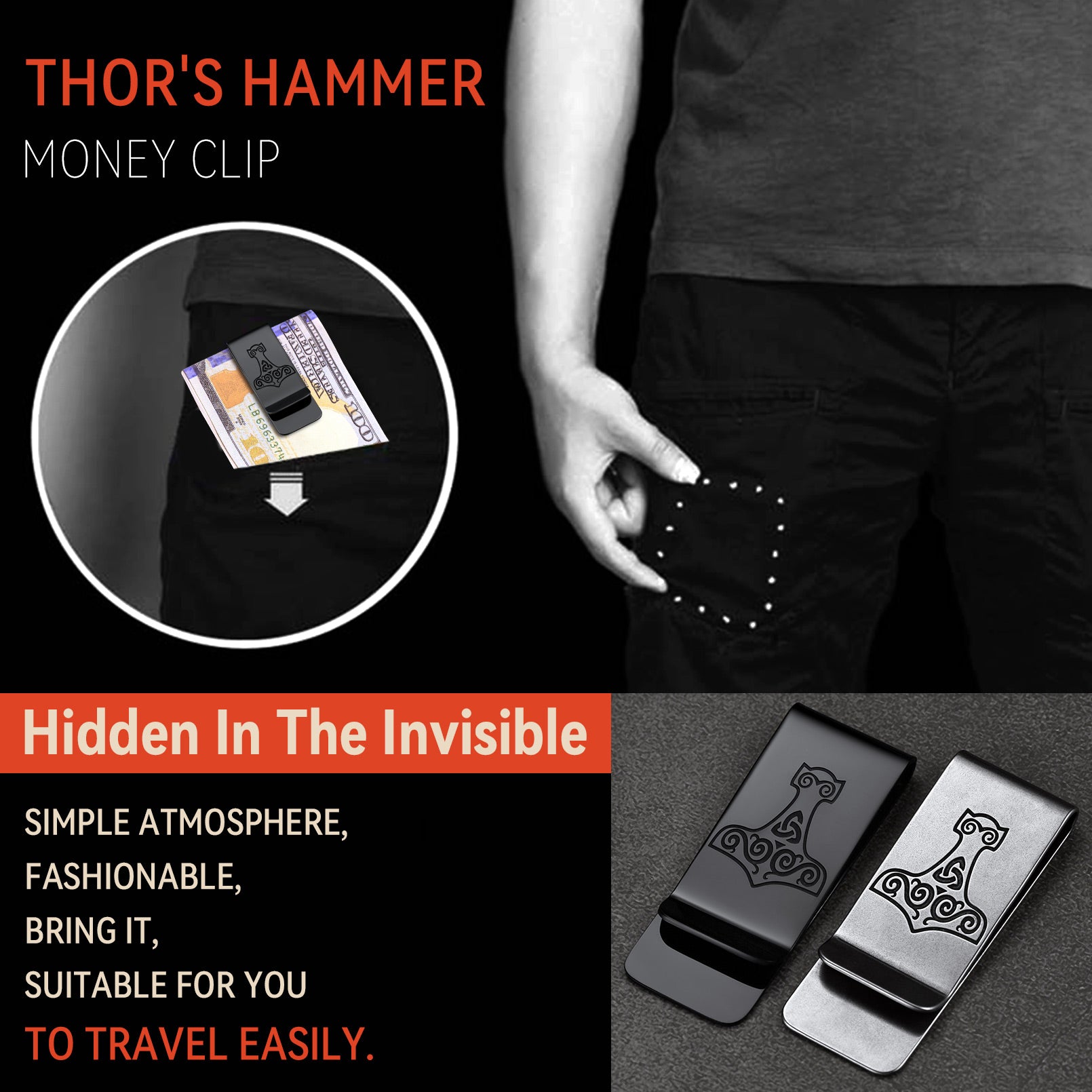 Viking Thor's Hammer Money Clip Classic Slim Wallets