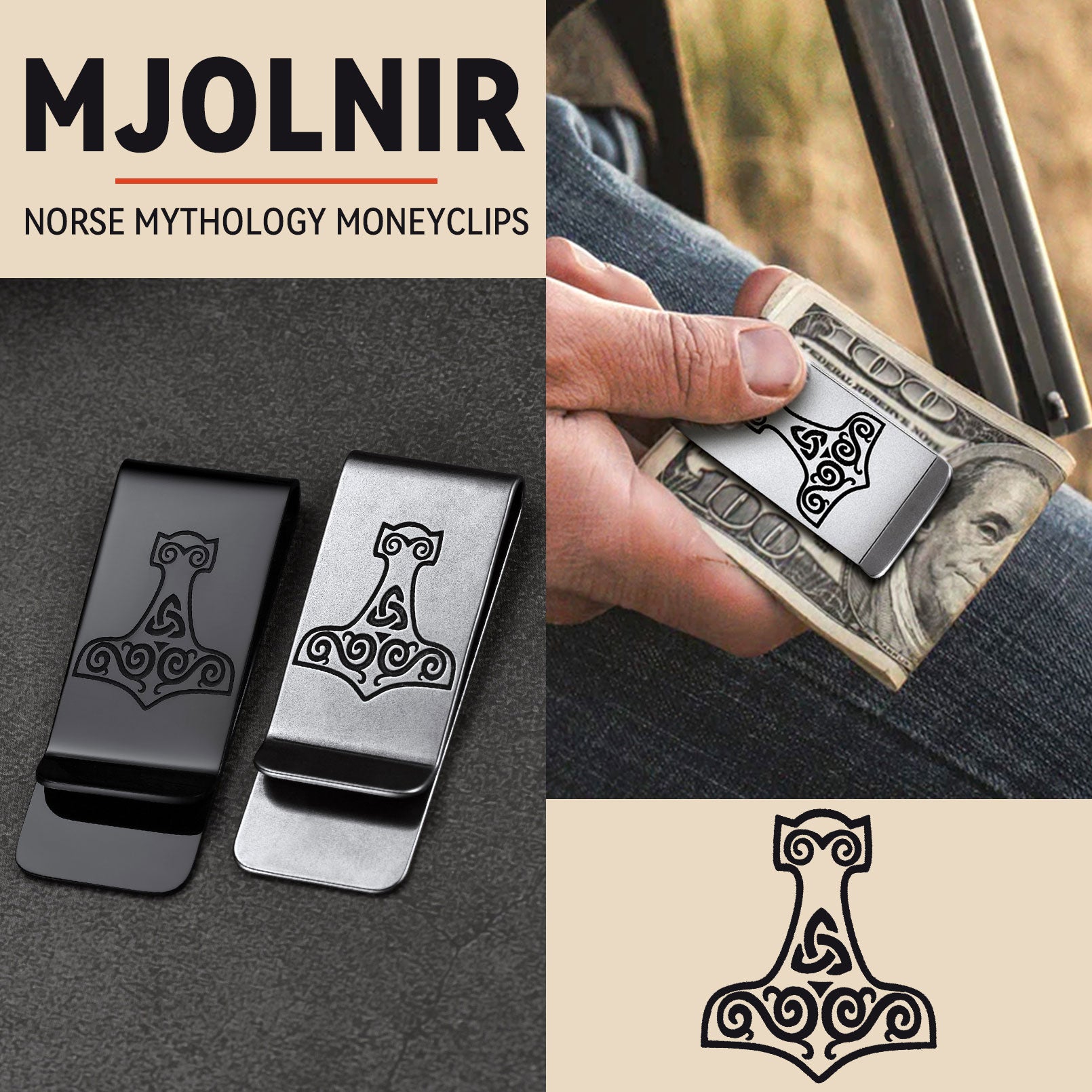 Viking Thor's Hammer Money Clip Classic Slim Wallets