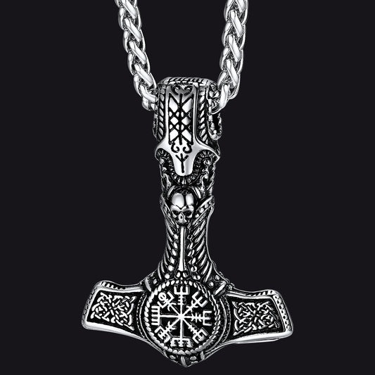 FaithHeart Viking Thors Hammer Necklace With Compass For Men FaithHeartimg