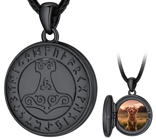 Viking Thor's Hammer Personalised Photo Locket Necklace for Menimg