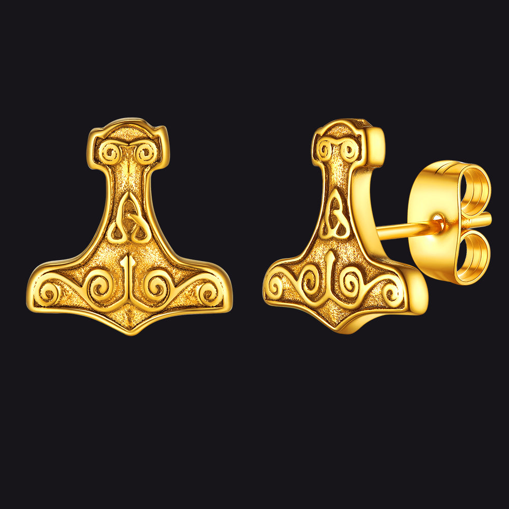 Viking Thor's Hammer Stud Earrings Amulet Jewelry for Men