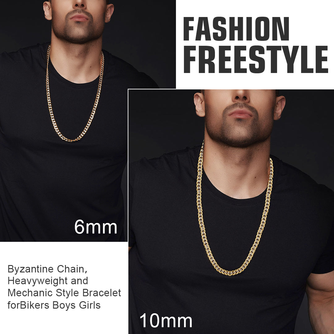 Man Wearing 6/10mm Two-Tone Cuban Chain