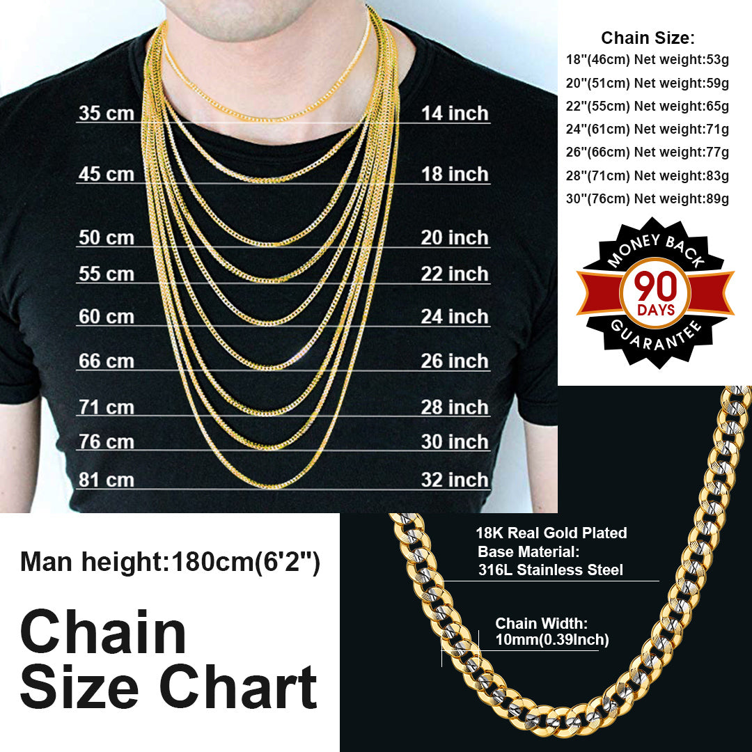Two-Tone Cuban Chain Sizing Chart 18-24 Inch