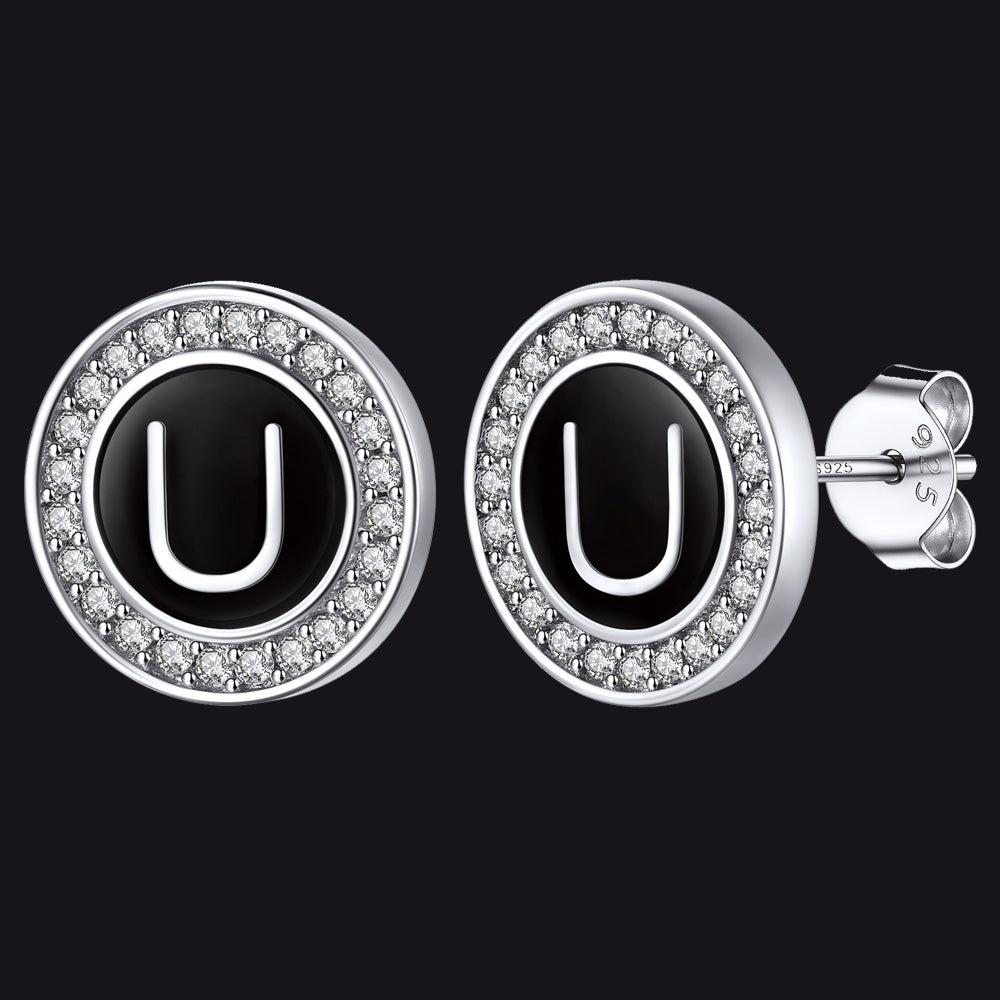 A-Z Initial Letter CZ Sterling Silver Stud Earrings FaithHeart
