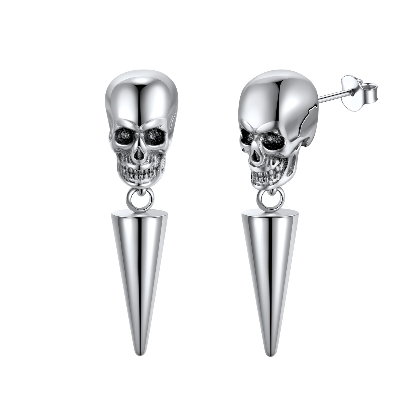 Punk Spike Skull Earrings for Men - Silver