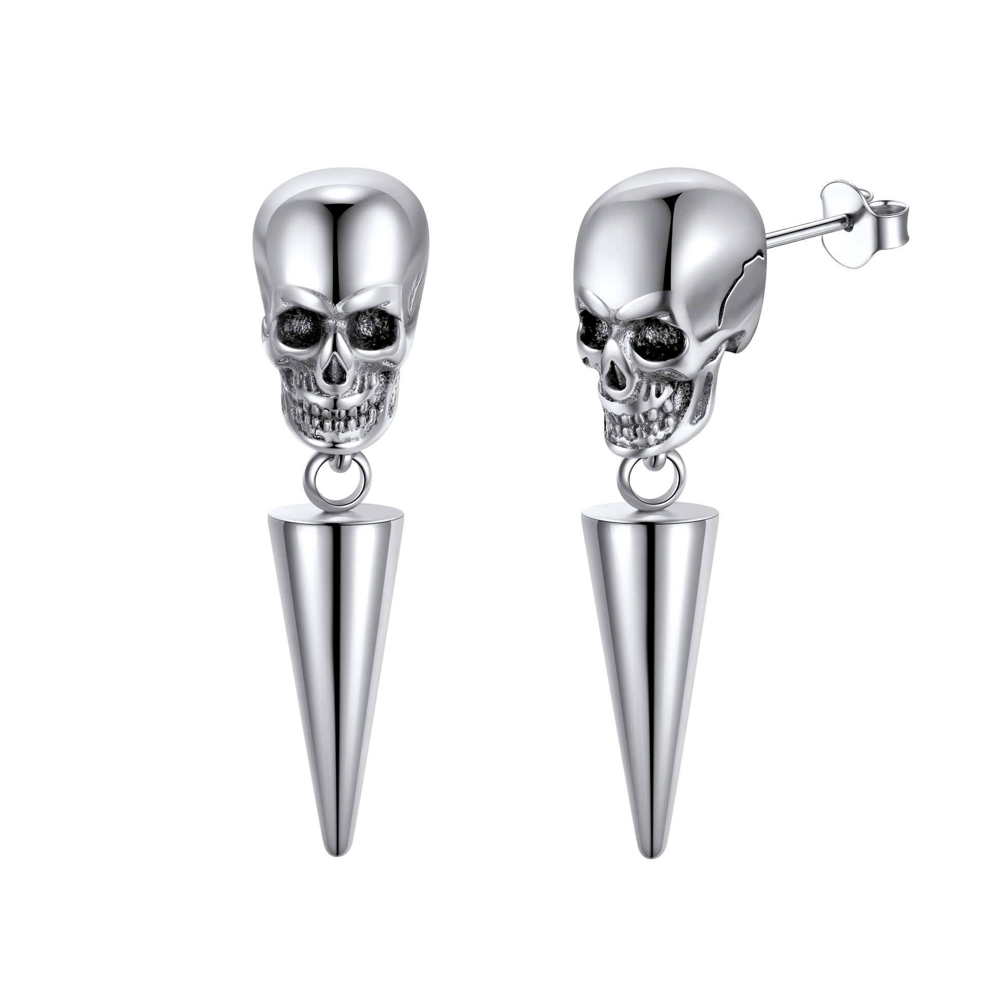 Punk Spike Skull Earrings for Men - Silver