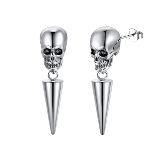 Punk Spike Skull Earrings for Men - Silverimg