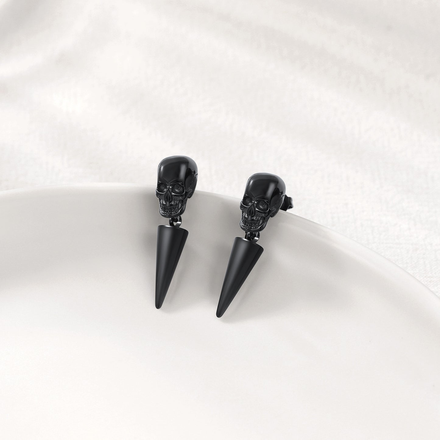 Black skull spike earrings for men - edgy fashion jewelry