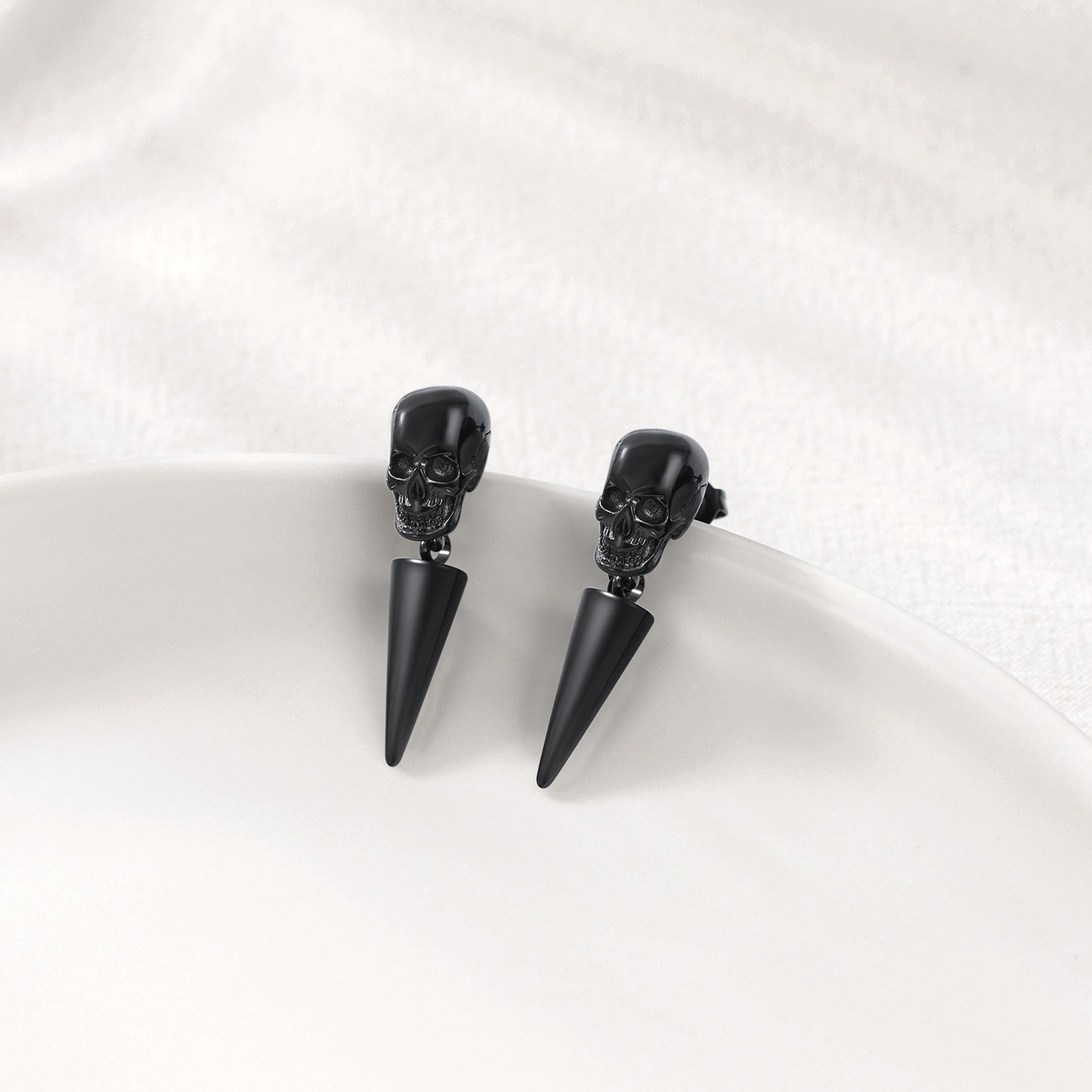 Black skull spike earrings for men - edgy fashion jewelry