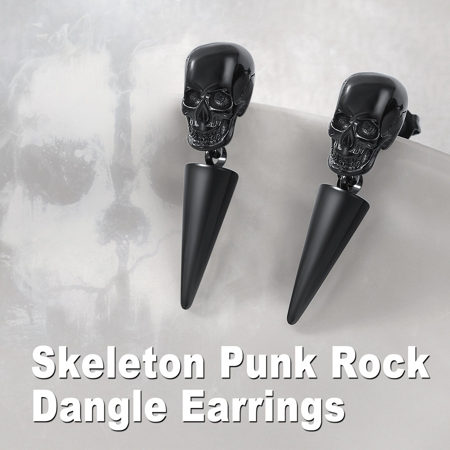 Black skull dangle earrings for men
