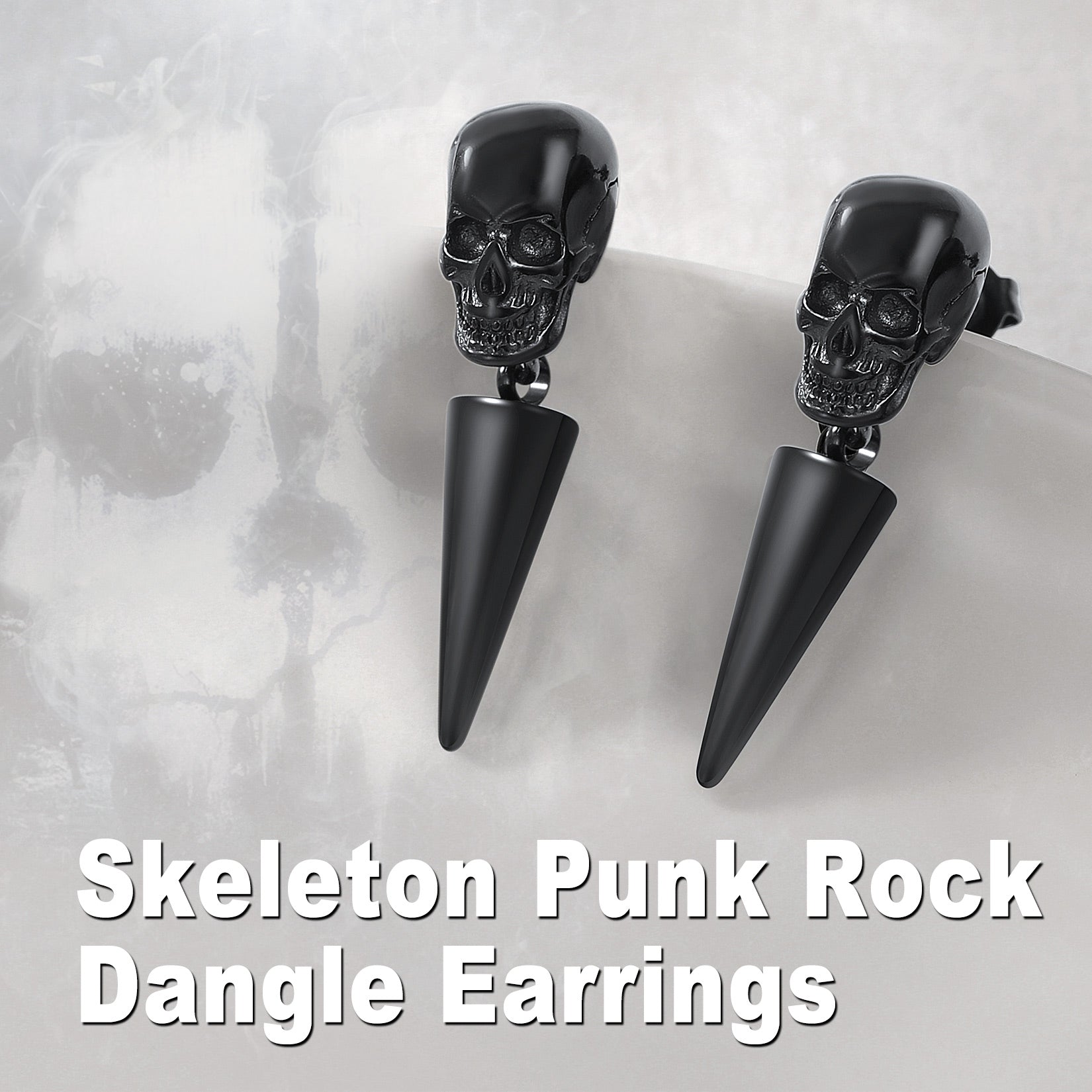Black skull dangle earrings for men