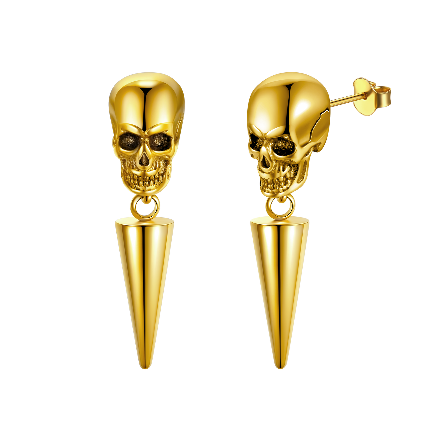 Gold Punk Skull Earrings for Men