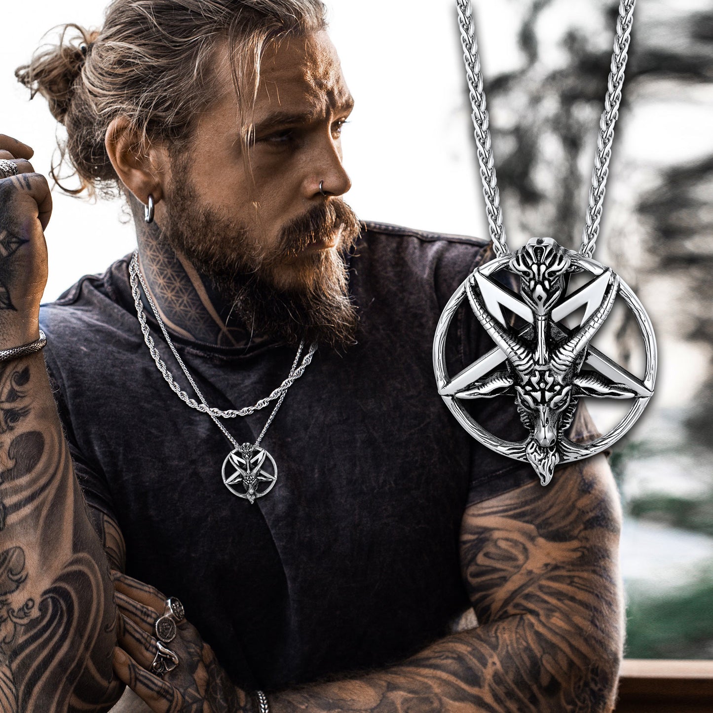 Satanic Baphomet Goat Pentagram Necklace for Men