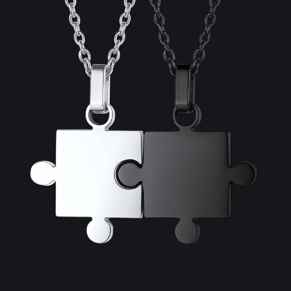 Matching puzzle piece necklaces for couples, stainless steel