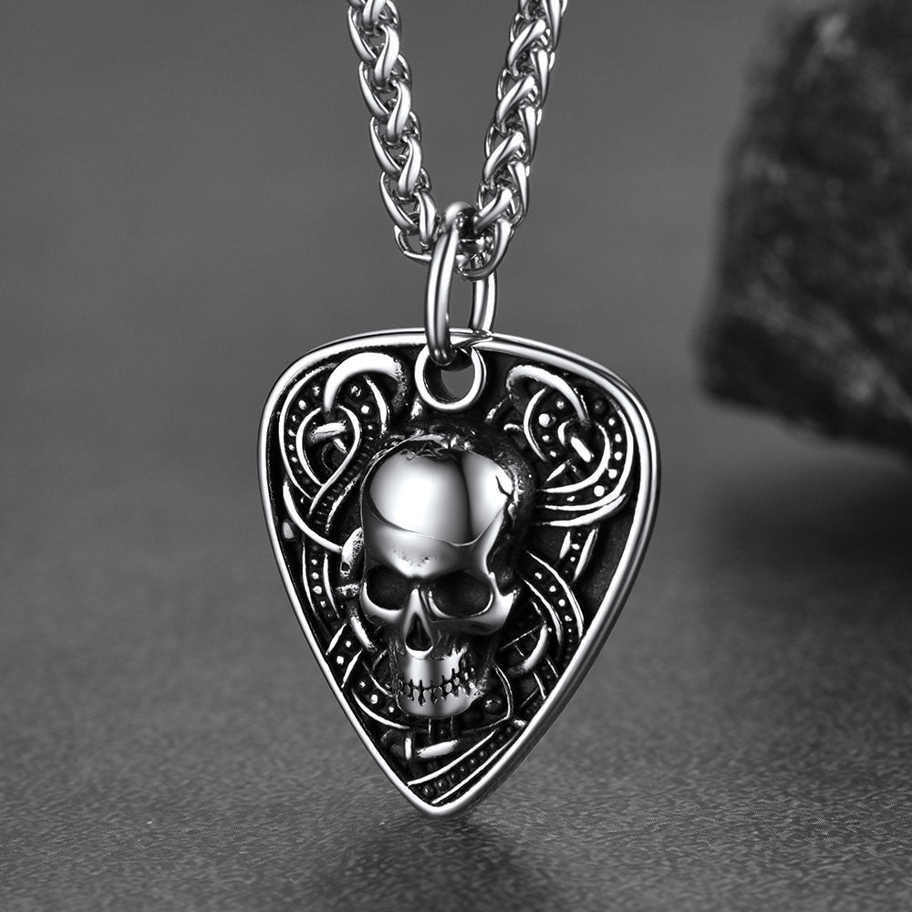 FaithHeart Vintage Skull Shield Pendant Necklace Stainless Steel Gothic Jewelry FaithHeart