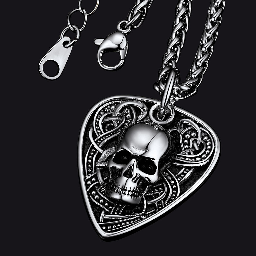 FaithHeart Vintage Skull Shield Pendant Necklace Stainless Steel Gothic Jewelry FaithHeart