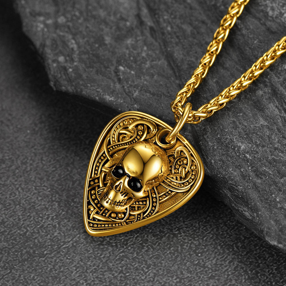 FaithHeart Vintage Skull Shield Pendant Necklace Stainless Steel Gothic Jewelry FaithHeart