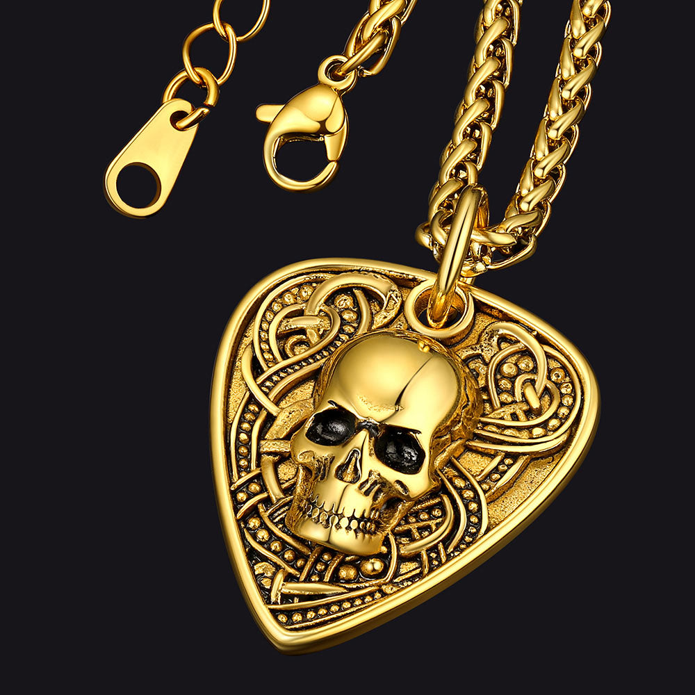 FaithHeart Vintage Skull Shield Pendant Necklace Stainless Steel Gothic Jewelry FaithHeart