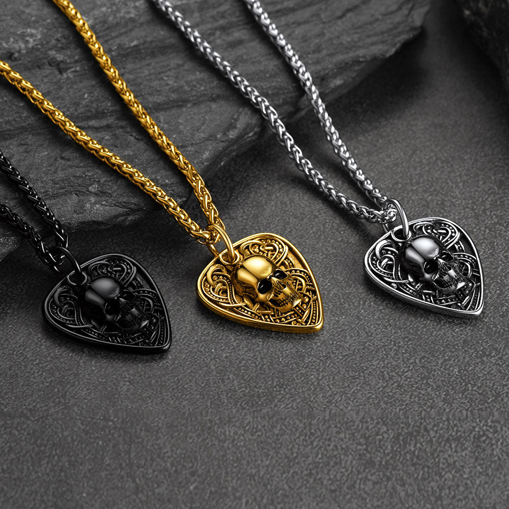 FaithHeart Vintage Skull Shield Pendant Necklace Stainless Steel Gothic Jewelry FaithHeart