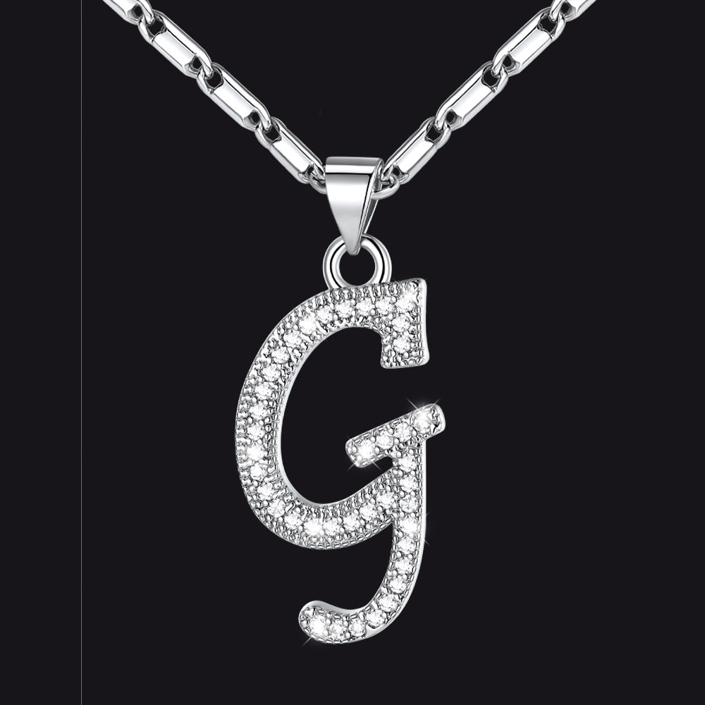 Silver letter G initial necklace with CZ crystals for women