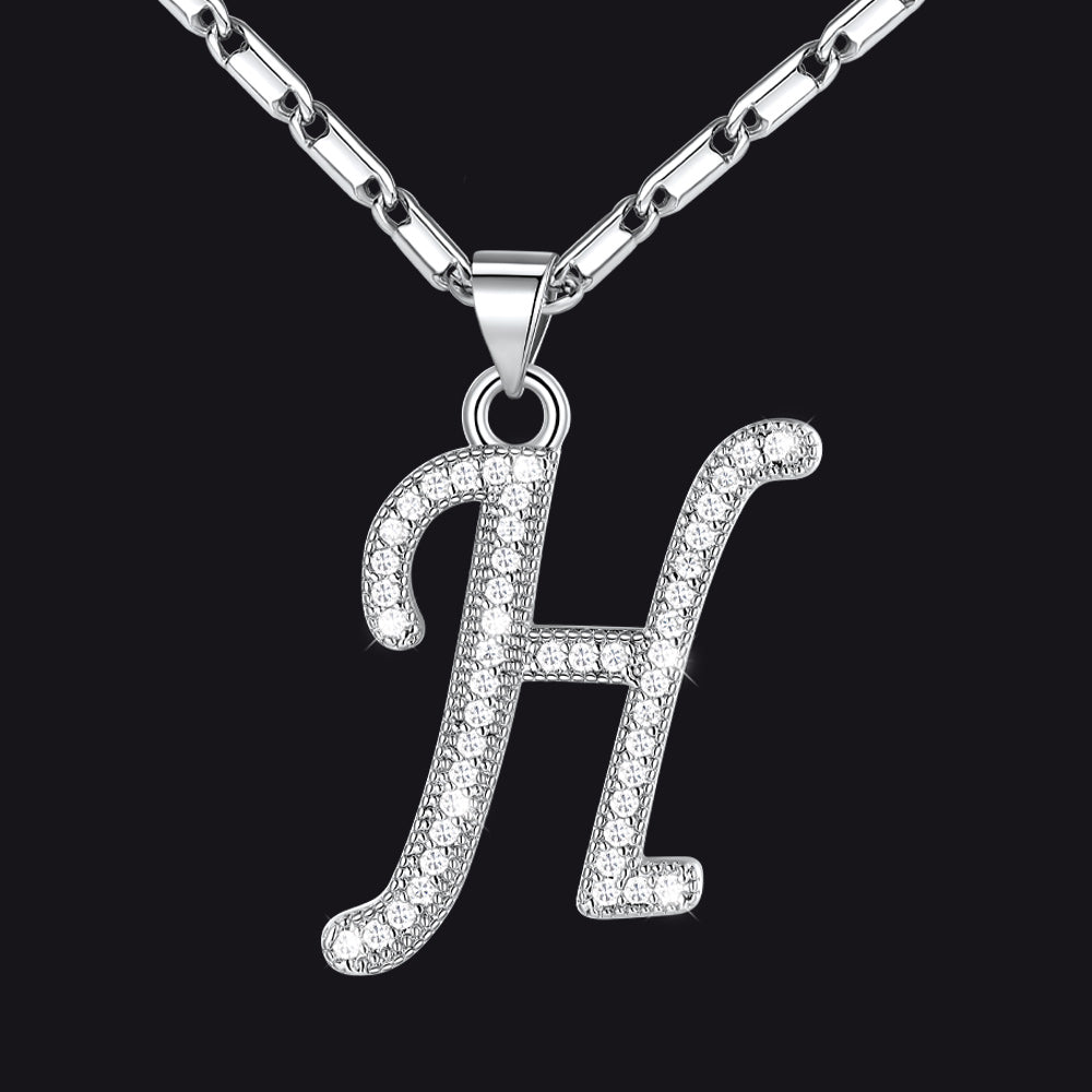 Silver letter H initial necklace with CZ crystals for women