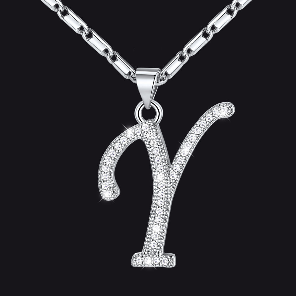 Silver letter Y initial necklace with CZ crystals for women