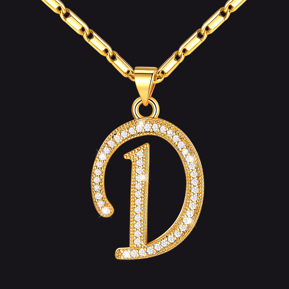 Gold letter D initial necklace with CZ crystals for women