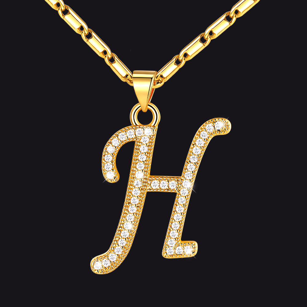 Gold letter H initial necklace with CZ crystals for women