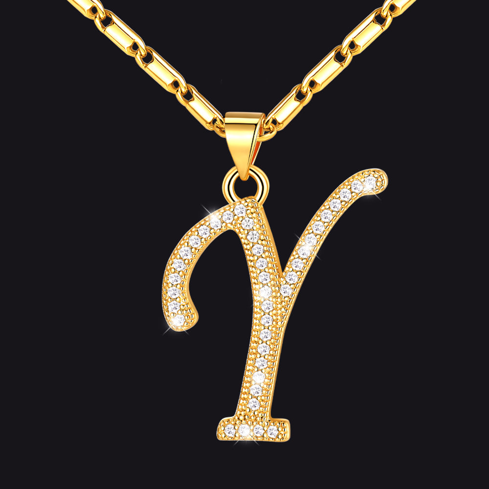 Gold letter Y initial necklace with CZ crystals for women