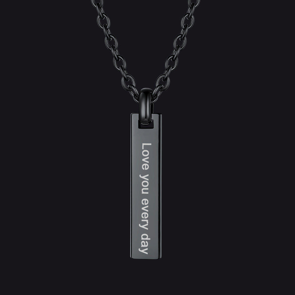 Minimalism engraved text bar necklace in black