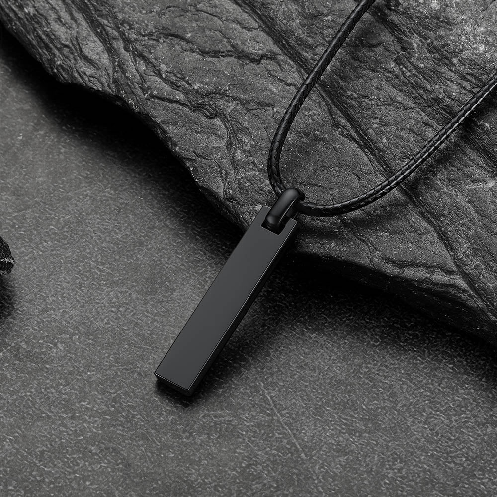 Engraved Bar Braided Leather Necklace for Women Men