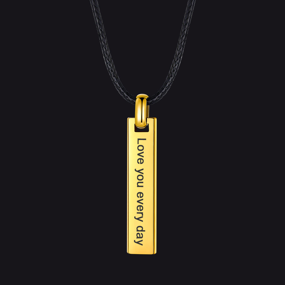 Engraved Bar Braided Leather Necklace for Men Women Gold