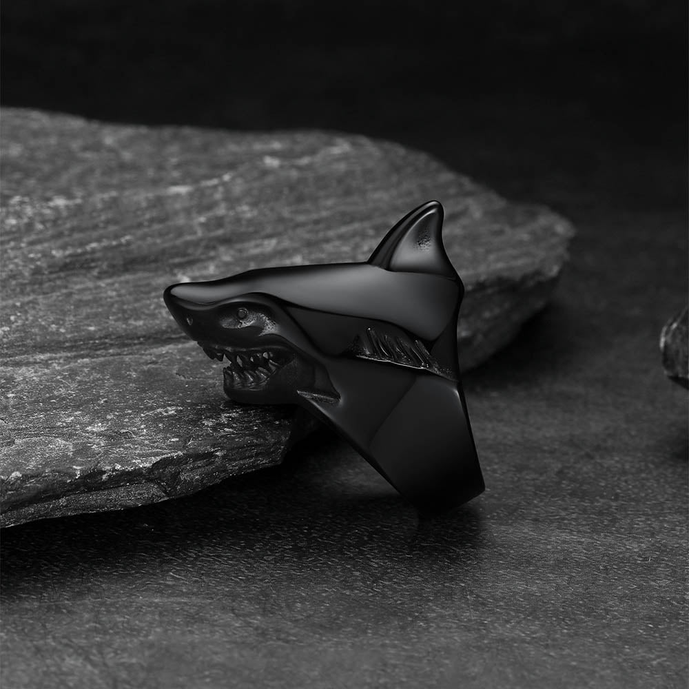 Stainless Steel Gothic Shark Signet Ring for Men Women