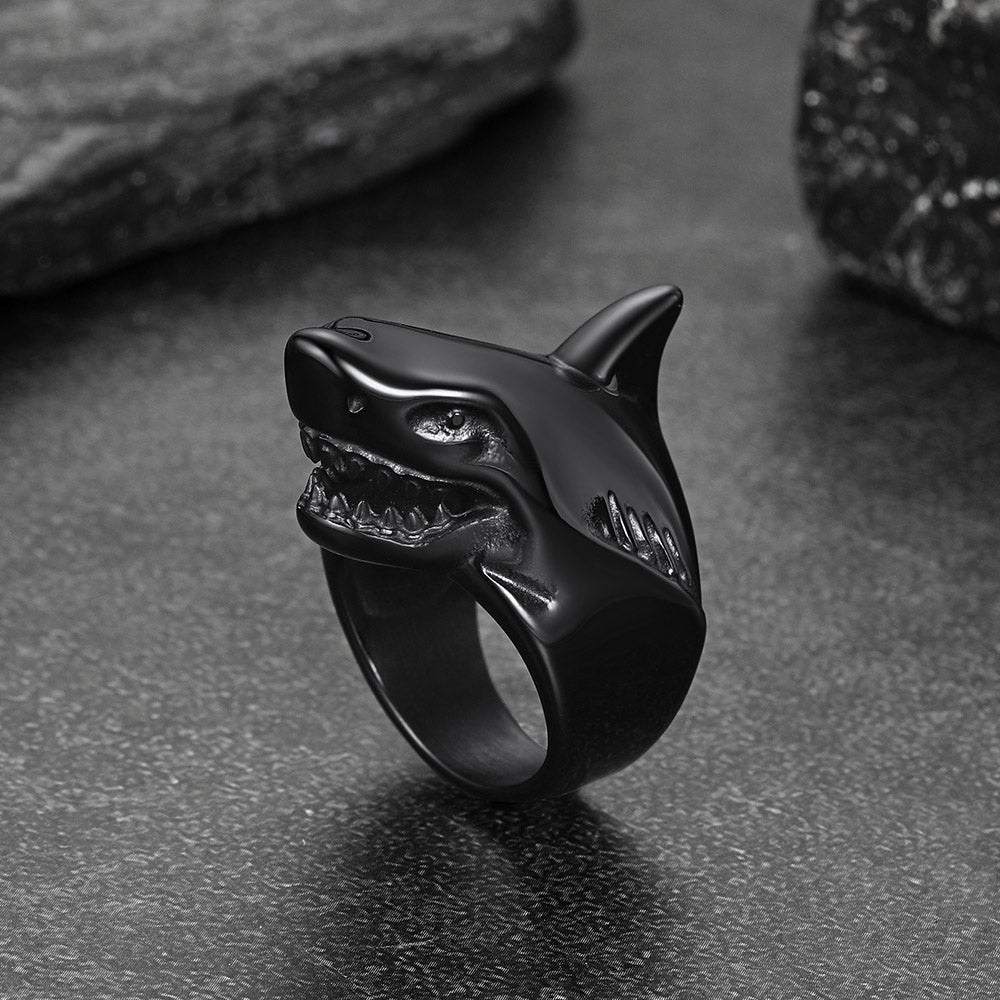 Stainless Steel Gothic Shark Signet Ring for Men Women