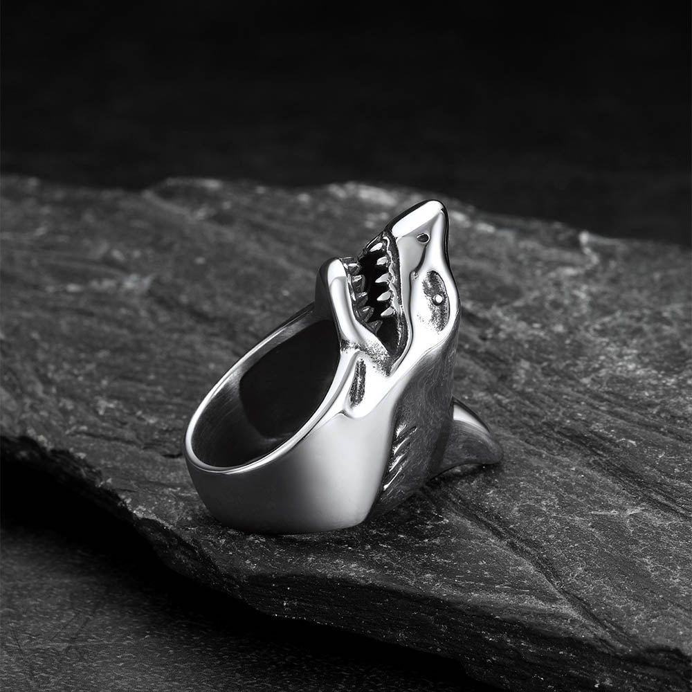 Stainless Steel Gothic Shark Signet Ring for Men Women